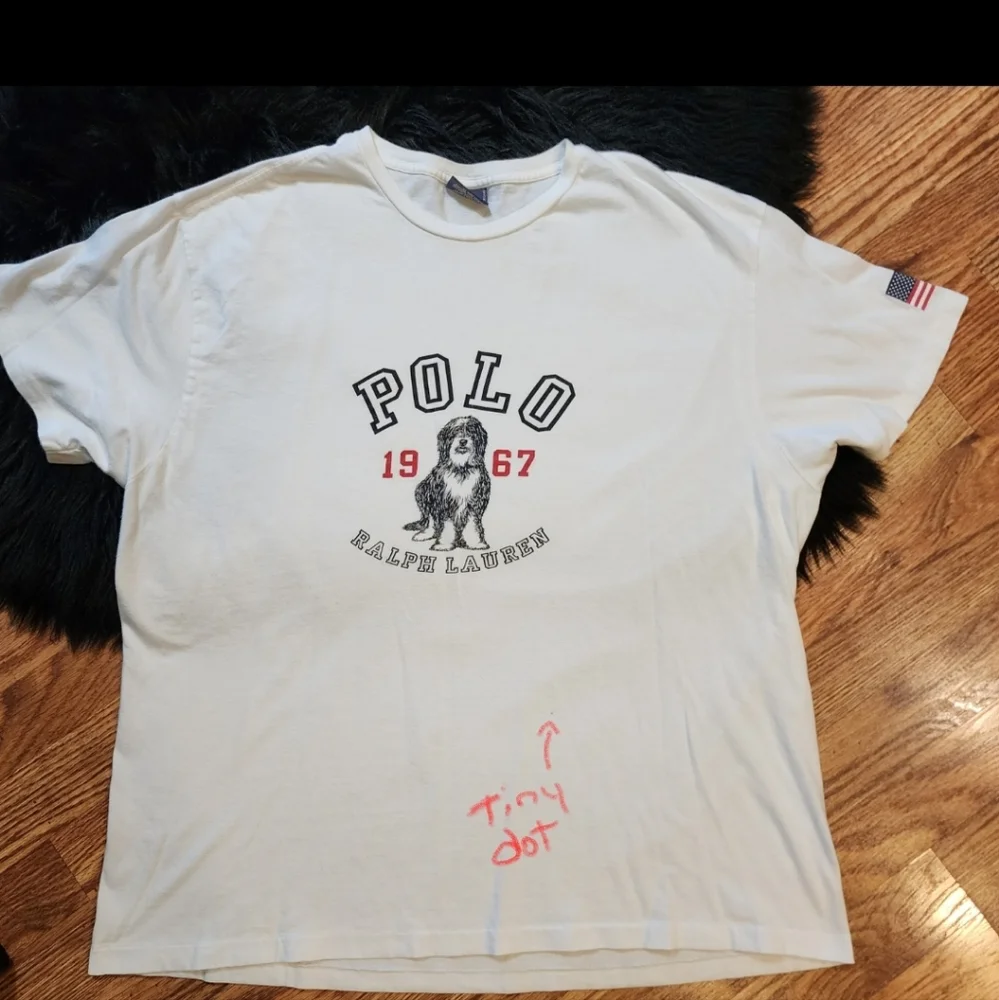 VINTAGE Single Stitch T-shirt with Flag and Dog Logo 1967 Size L 100% Cotton